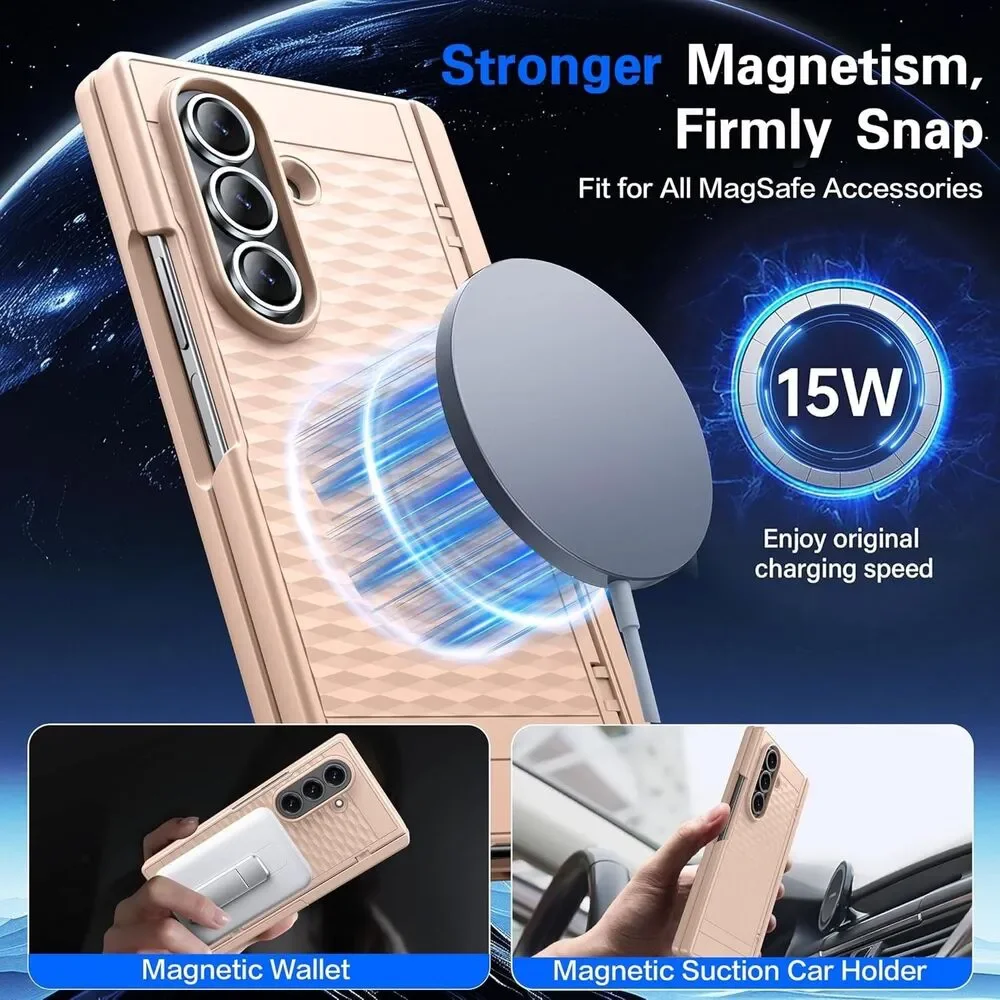 Samsung Galaxy Z Fold 7 MagSafe Case Screen Protector Hinge Kickstand Gold
